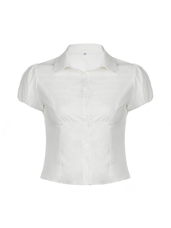 White Slim Waist Short Sleeves Shirts