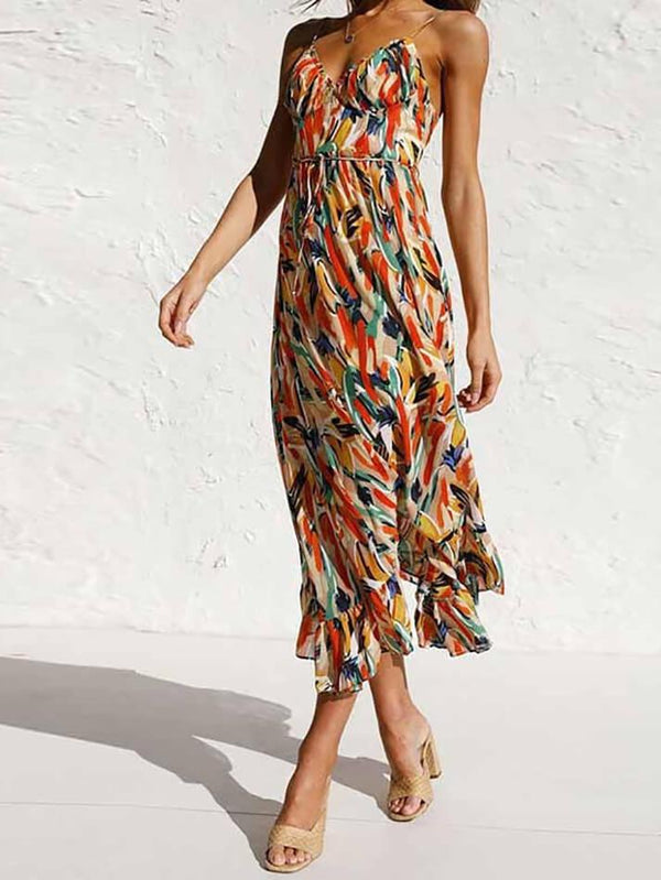 Multi Color Print Cami Midi Dress