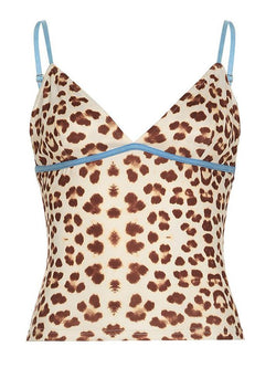 Contrast Color Leopard Print V-neck Tank Top