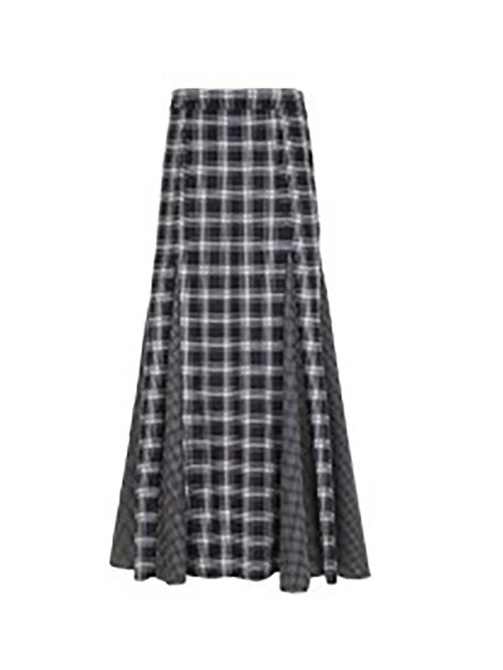 Vintage Contrast Patchwork A-Line Plaid Skirt