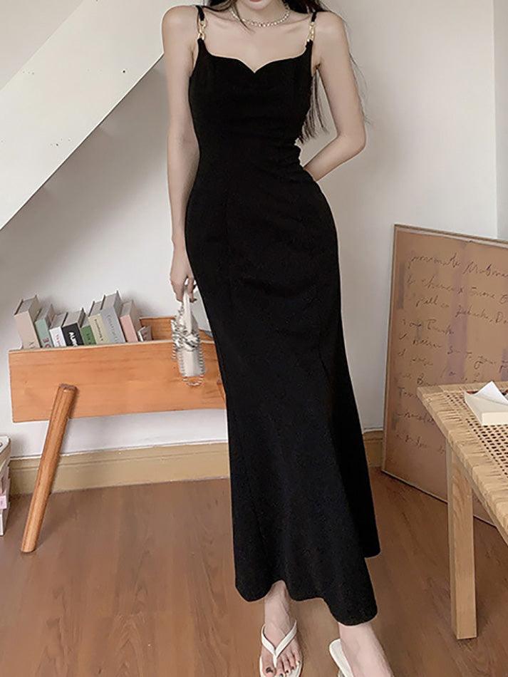 Classic Black Gold Style Sling Maxi Dress - AnotherChill