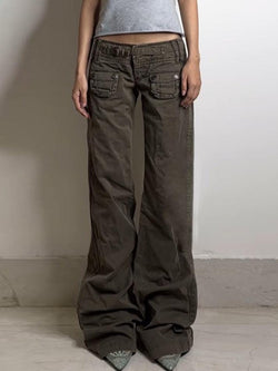 Hot Girl Pleated Design Cargo Jeans