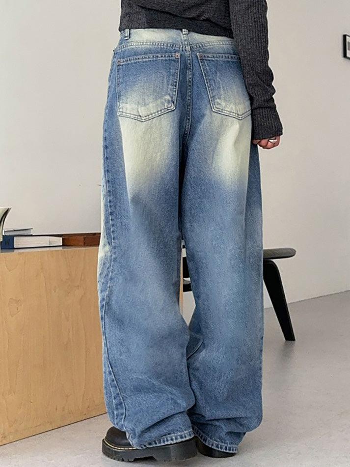 Washed Contrast Wide Legs Boyfriend Jeans