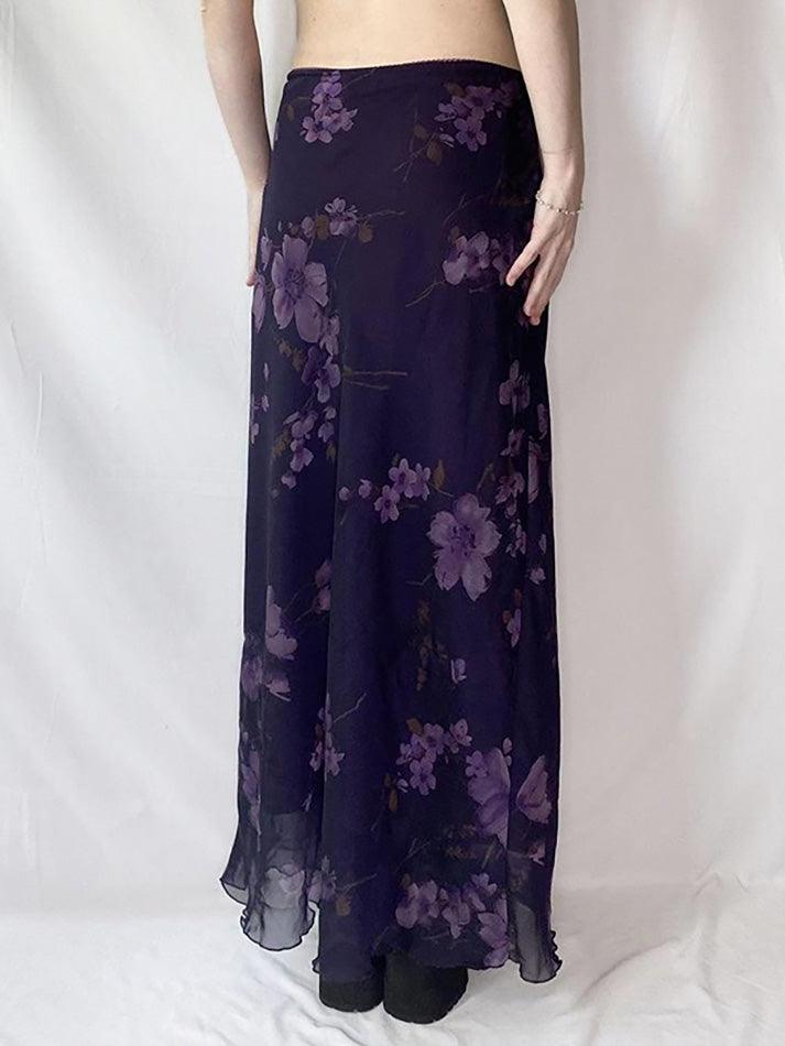 Purple Floral Print Mesh Maxi Dress