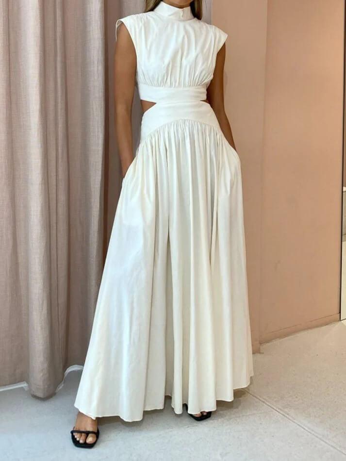 Mock Neck Cut Out Long Dress - AnotherChill