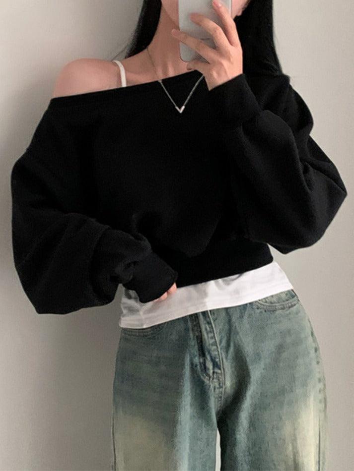 Solid One Shoulder Short Sweatshirt