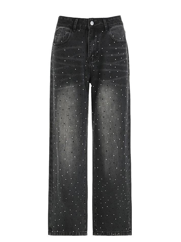 Vintage Rhinestone Low-Rise Loose Jeans