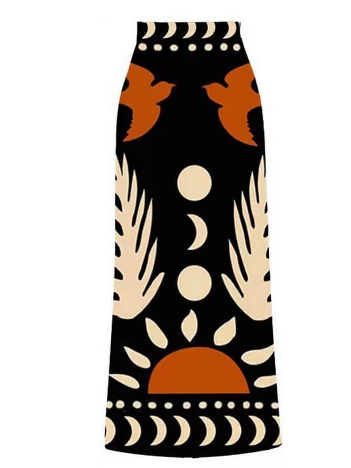 Bird Print Mesh Cover Up Maxi Skirt - AnotherChill