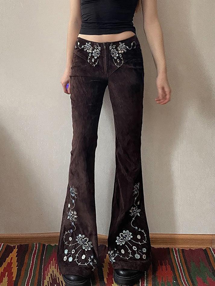 Vintage Embroidered Foldover Flared Jeans