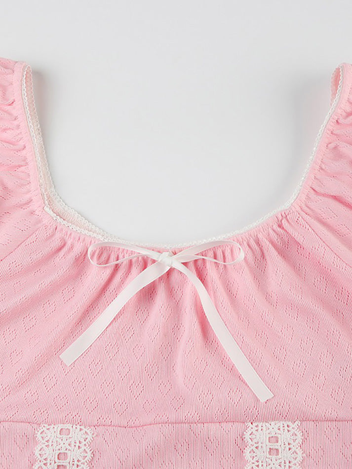 Heart Hollow Lace Bow Crop Top