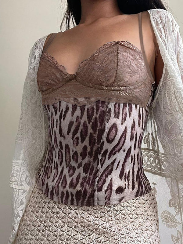 Vintage Lace Leopard V-Neck Cami Top