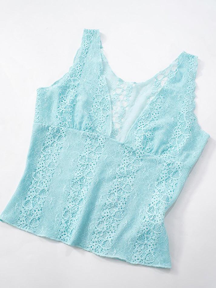 Lace Hollow-Out Deep V-Neck Tank Top