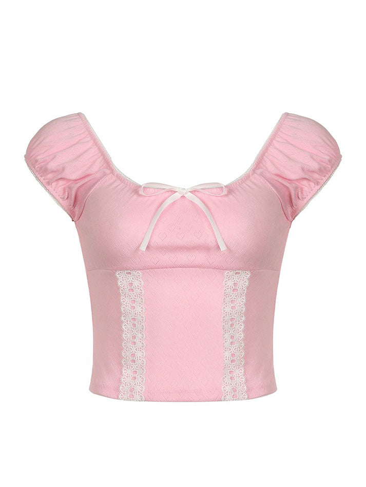 Heart Hollow Lace Bow Crop Top