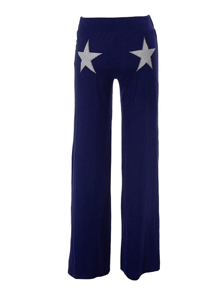 Embroidered Star Fold-over Straight Leg Sweatpants