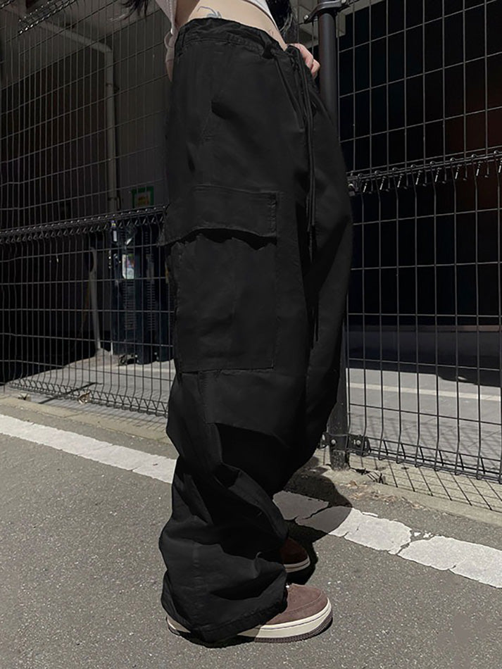 Drawstring Tie Low-Rise Multi-Pocket Cargo Pants