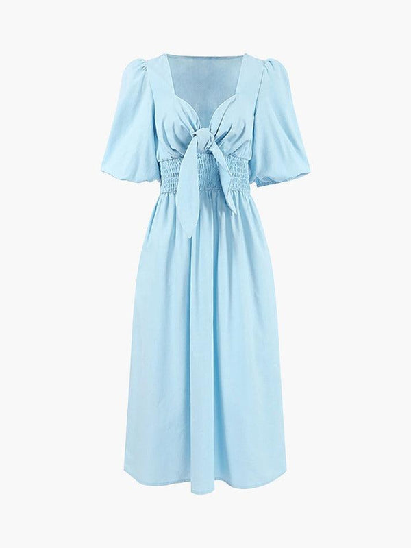 Linen Cotton Front Tie Midi Dress