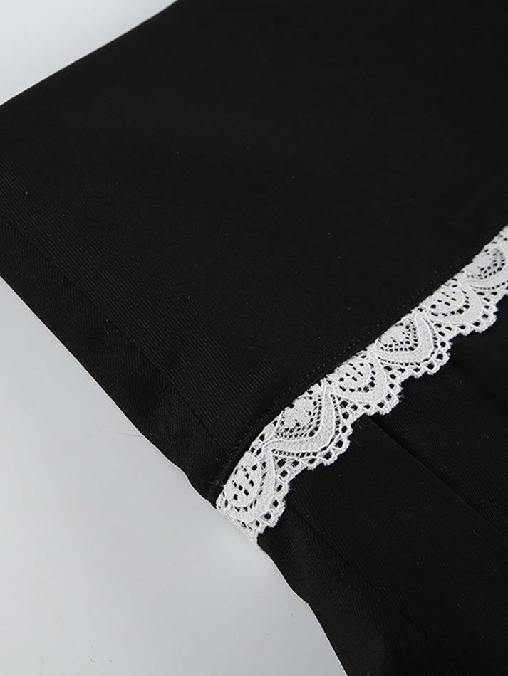 Lace Panel Colorblock Pleated Low Rise Skirts