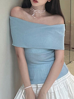 Off Shoulder Solid Color Slim Top