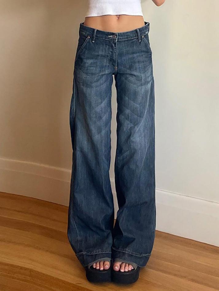 Vintage Low Rise Washed Gradient Straight Leg Jeans