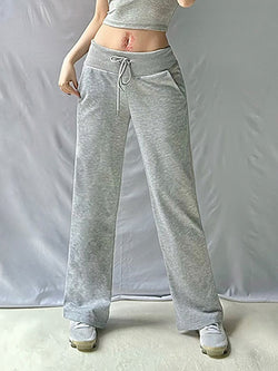 Solid Color Tie Knit Low-Rise Straight-Leg Pants