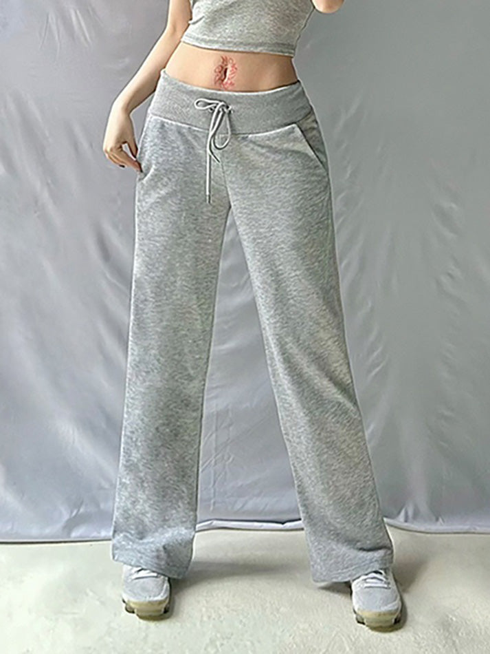 Solid Color Tie Knit Low-Rise Straight-Leg Pants