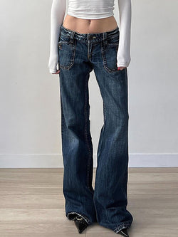 Vintage Pocket Washed Low-Rise Straight-Leg Jeans