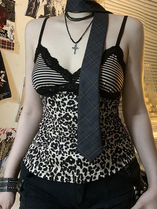 Leopard Print Lace Patchwork Cami Top