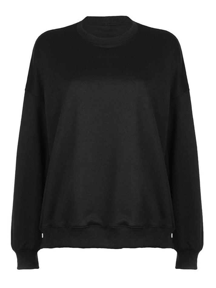 Basic Solid Color Loose Fit Crew Neck Sweatshirt