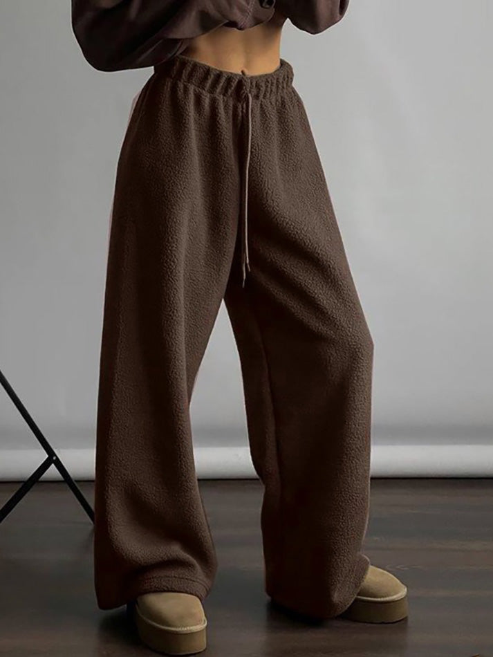 Drawstring Wide Leg Loose Teddy Fleece Pants