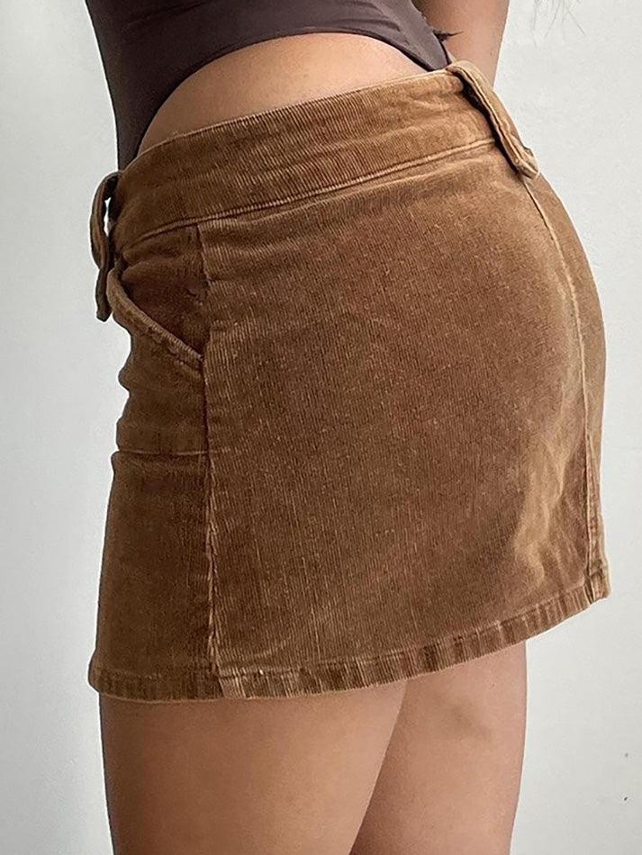 Vintage Multi-Pocket Low-Rise Corduroy Skirt