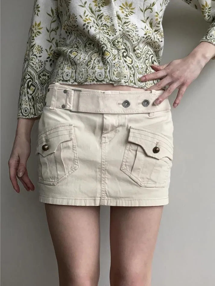 Vintage Belted Pocket Cargo Mini Skirt