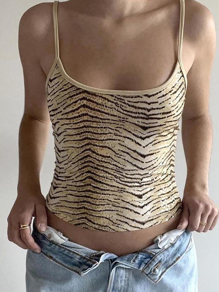 Tied Backless Tiger Pattern Cami Top