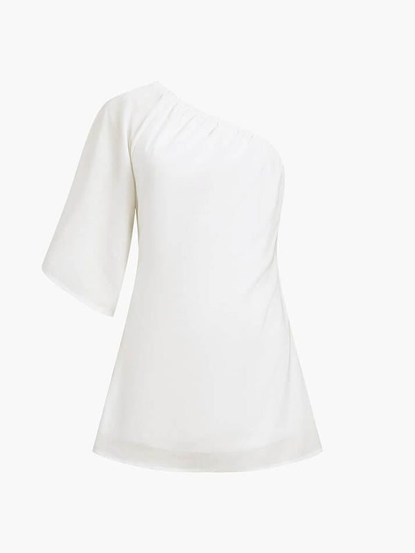 Aegean Cotton Linen One Sleeve Short Dress