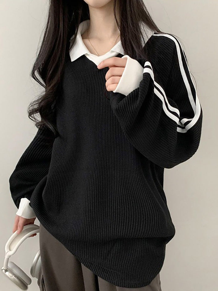 Contrast Color Letter Print Casual Pullover Sweatshirt