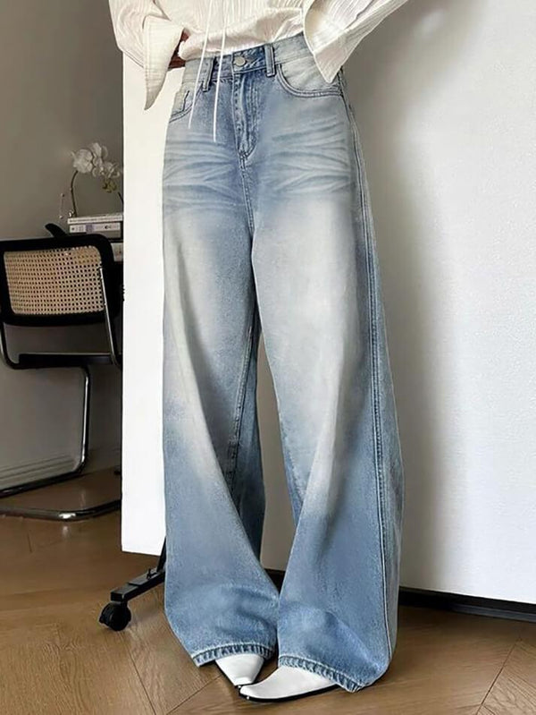 High Waist Washed Loose-Fit Wide-Leg Jeans - AnotherChill