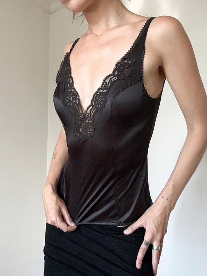 Lace Patchwork V-Neck Satin Cami Top