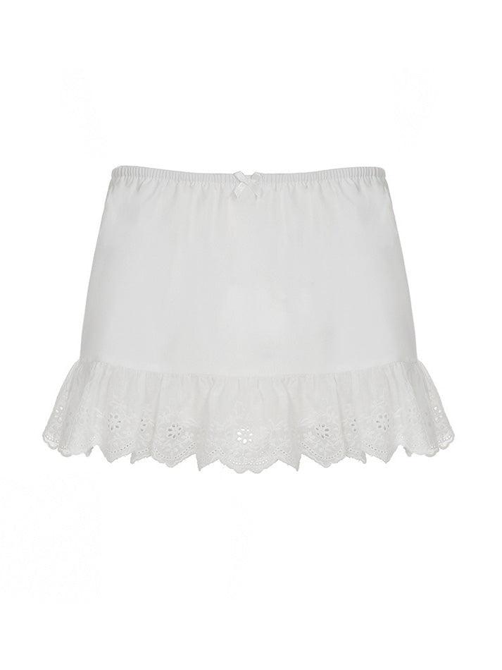 White Lace Hollow Mini Skirt