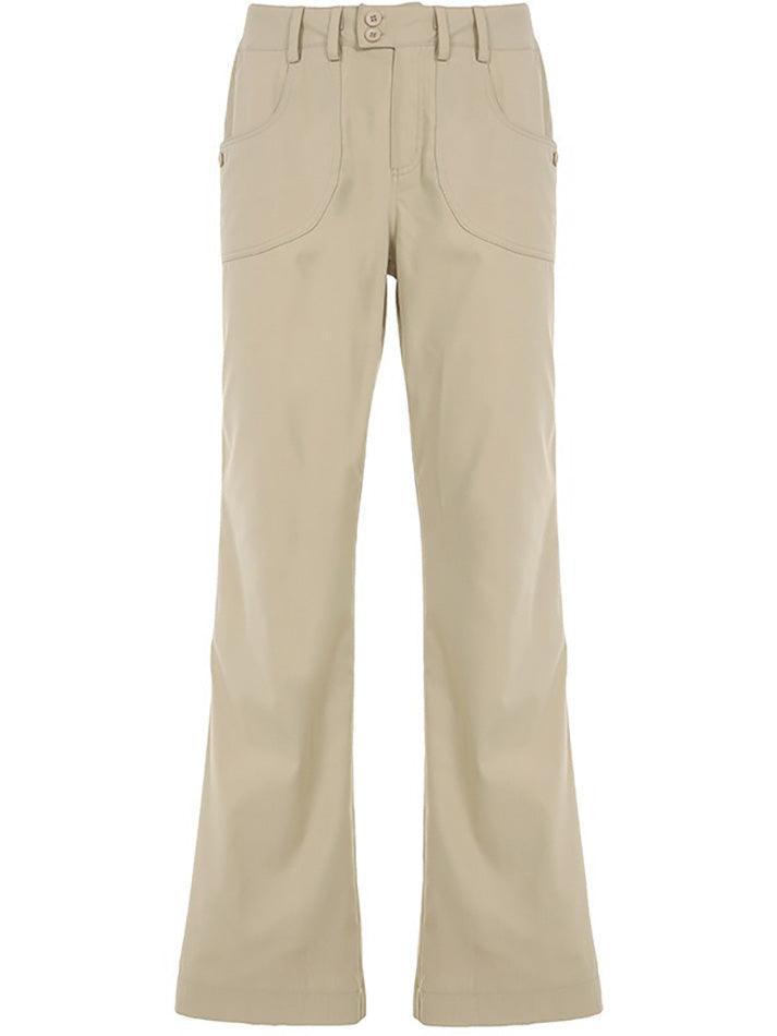 Double-Button Low-Rise Straight-Leg Pants