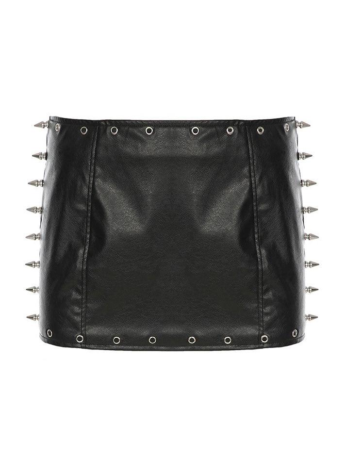 Rivet Pu Leather Low-Waist Mini Skirt