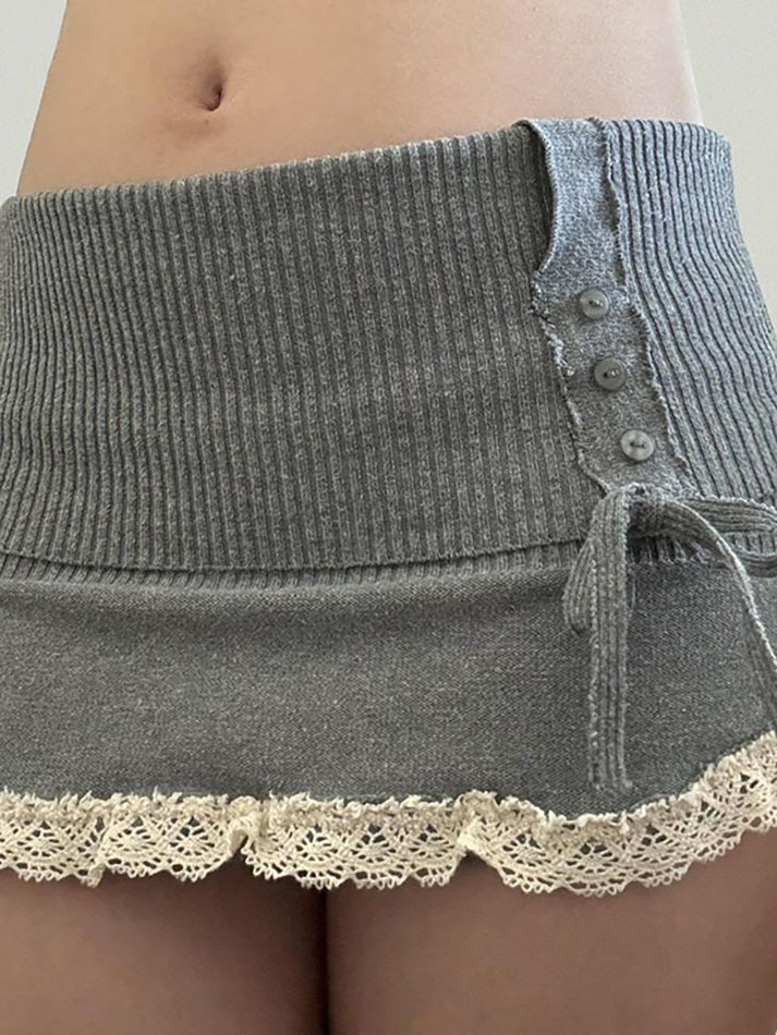 Bow Lace Trim Knit Skirt