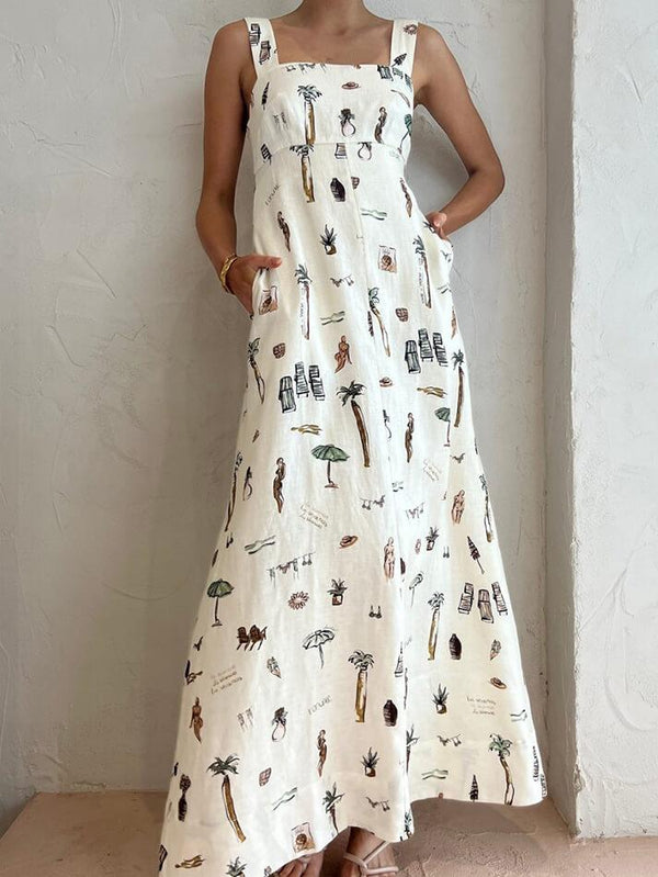 Tropical Print Knotted Long Dress