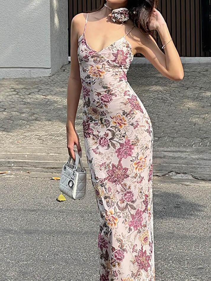 V-Neck Floral Cami Long Dress - AnotherChill