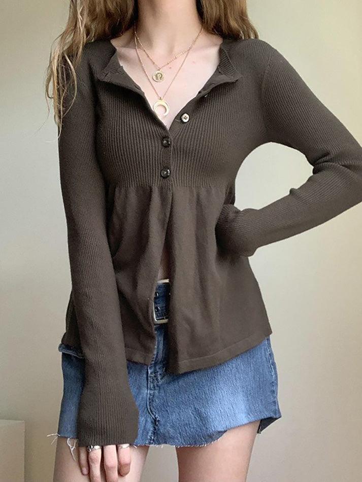 Vintage V Neck Button Up Knit Top