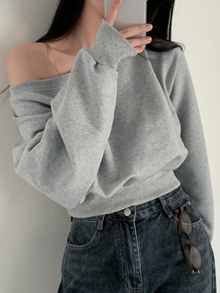 Solid One Shoulder Short Sweatshirt