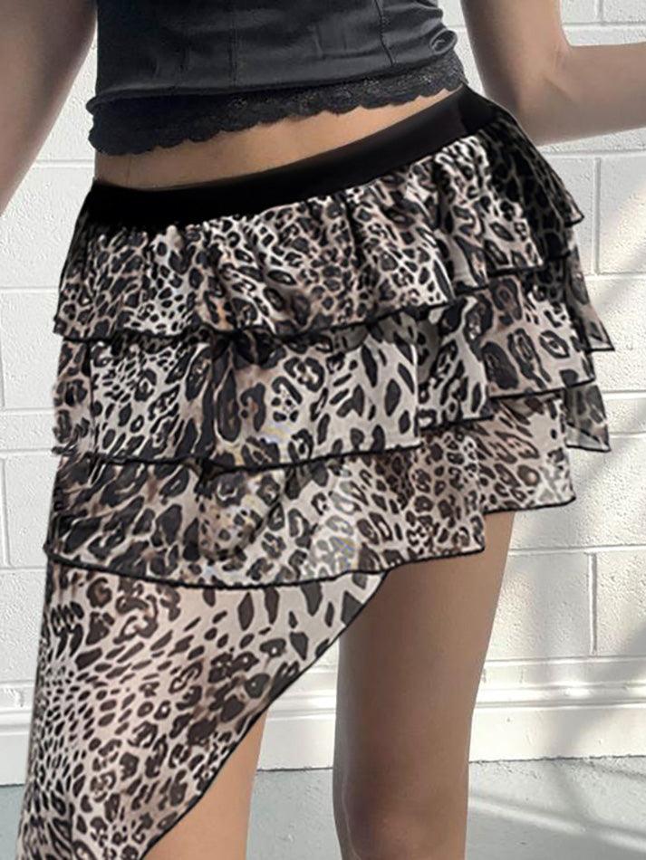 Leopard Print Irregular Ruffle Mini Skirt