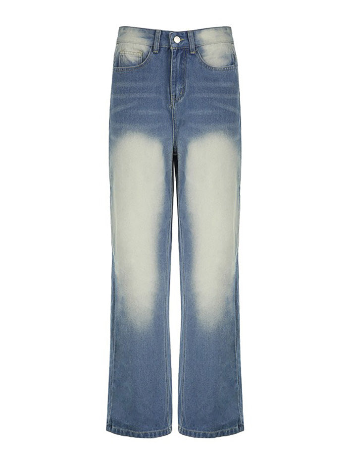 Washed Contrast Loose Wide Legs Boyfriend Jeans