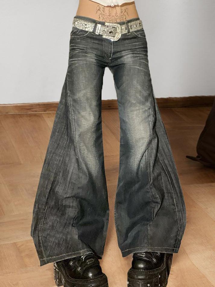 Vintage Washed A-Line Wide-Leg Jeans