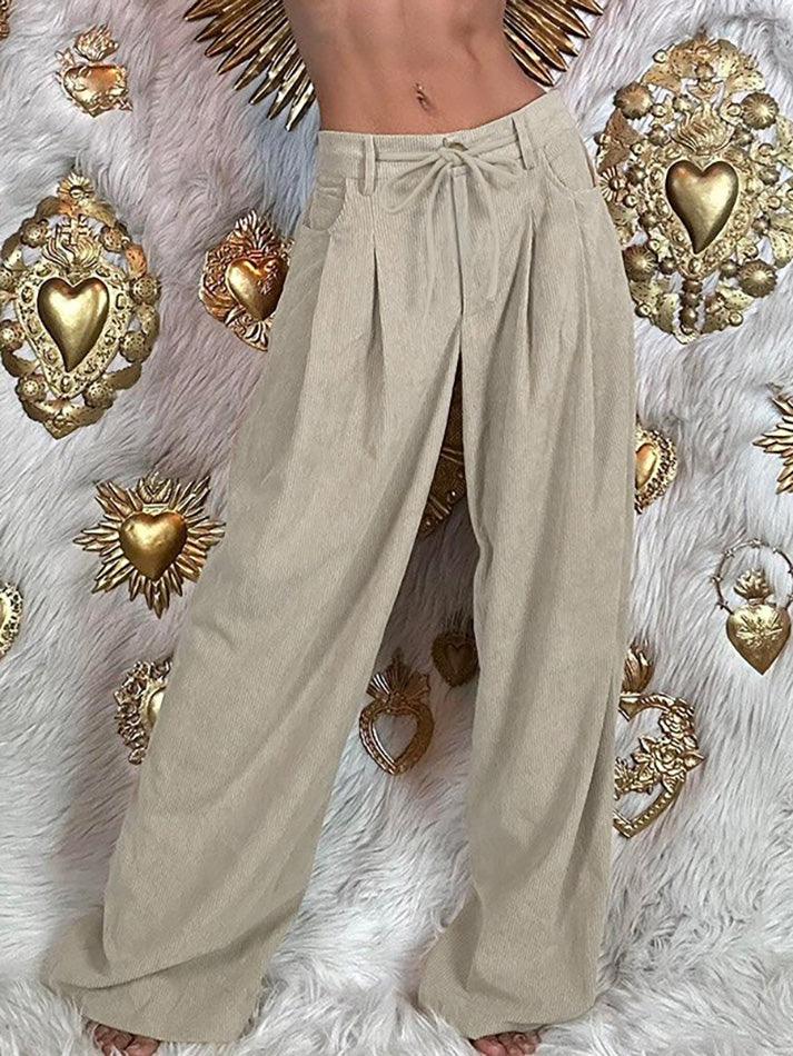 Basic Tie-Waist High-Rise Corduroy Pants