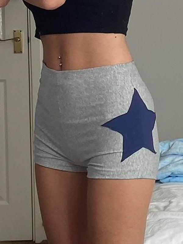 Contrast Star Patch High-Waist Shorts