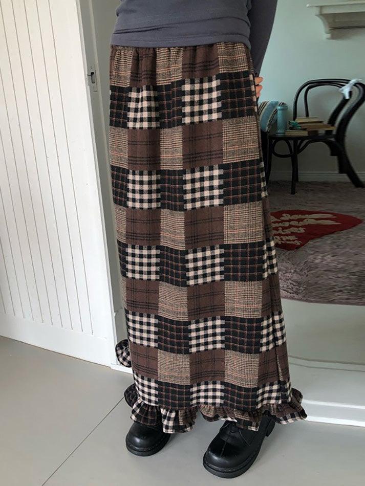 Vintage High Waisted Plaid Ruffle Skirt